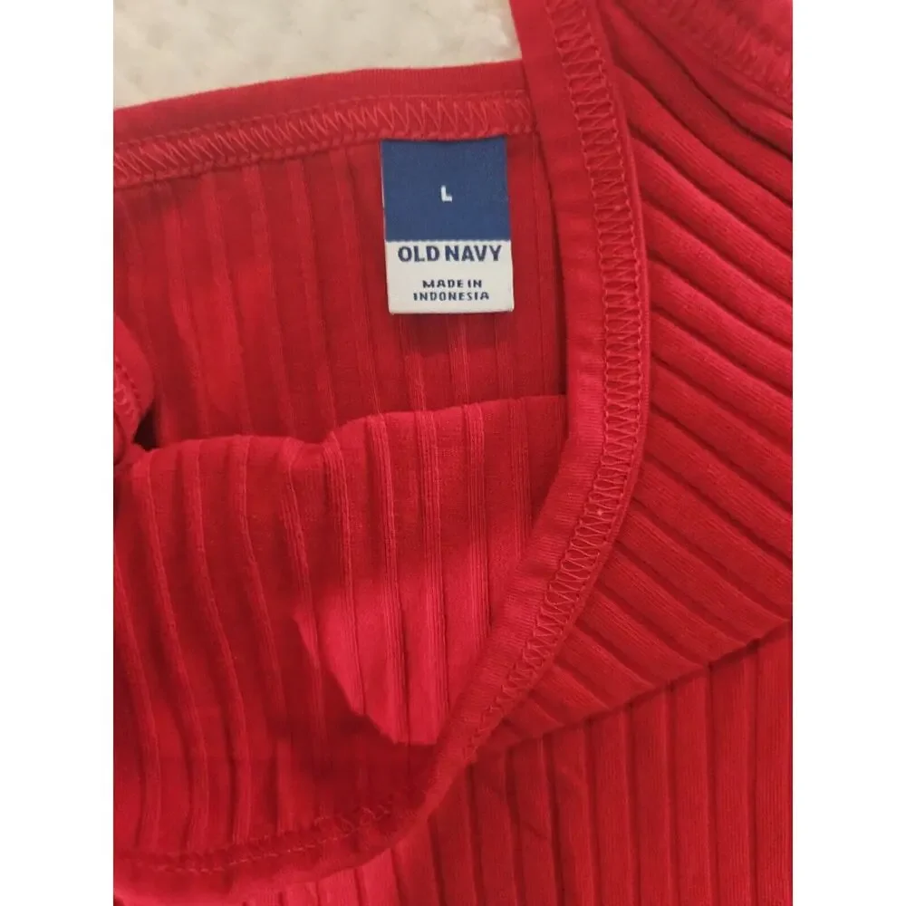 Old‎ Navy Red Ribbed Crop Top Ruffled Bottom Large - Picture 3 of 5